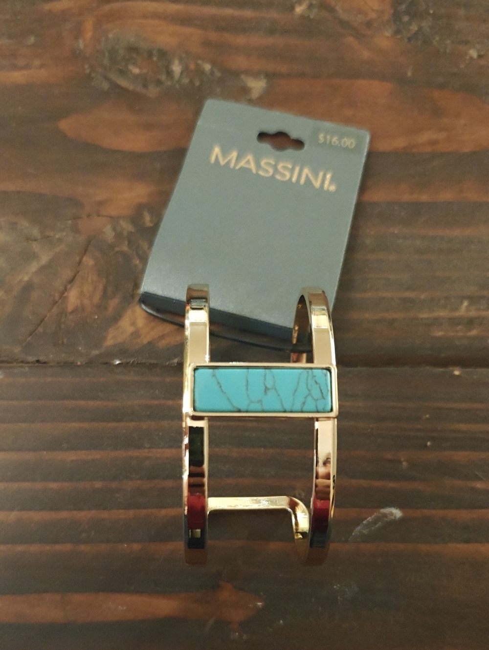 Massini Gold Cuff Bracelet with Turquoise Bar D01 6711